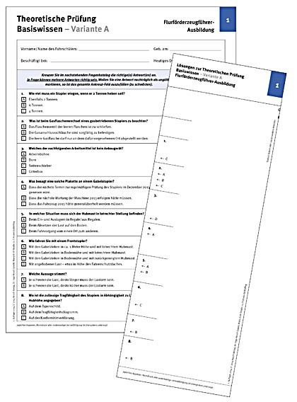 Testbogen Prüfung Flurförderzeugführern/ Staplerfahrern