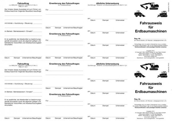 Fahrausweis Erdbaumaschinen für den PC 50 Ausweise (=25 Blatt)