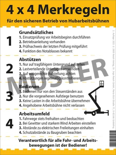 4 x 4 Merkregeln Betrieb Hubarbeitsbühnen