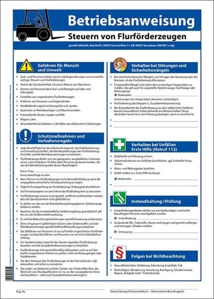 Betriebsanweisung Steuern von Flurförderzeugen