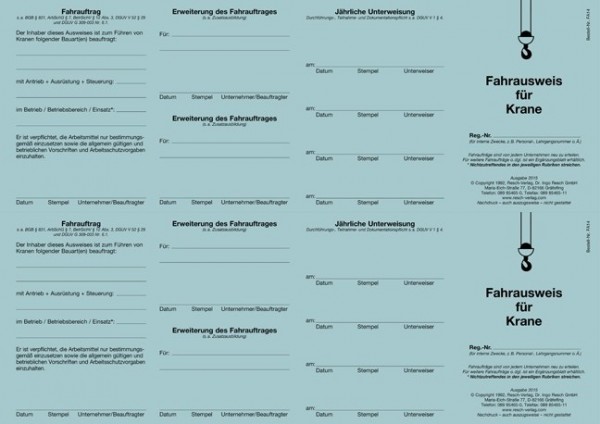 Fahrausweis Krane für den PC 50 Ausweise (=25 Blatt)