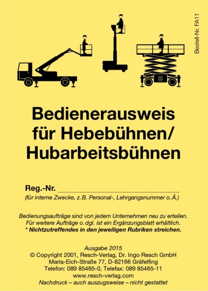Bedienerausweis Hebebühnen / Hubarbeitsbühnen