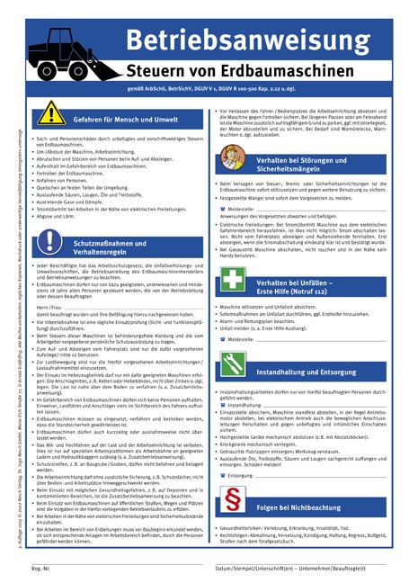Betriebsanweisung Steuern Von Erdbaumaschinen Erdbaumaschinen Fahrzeugausbildung Balzer Bildungskonzepte Gmbh